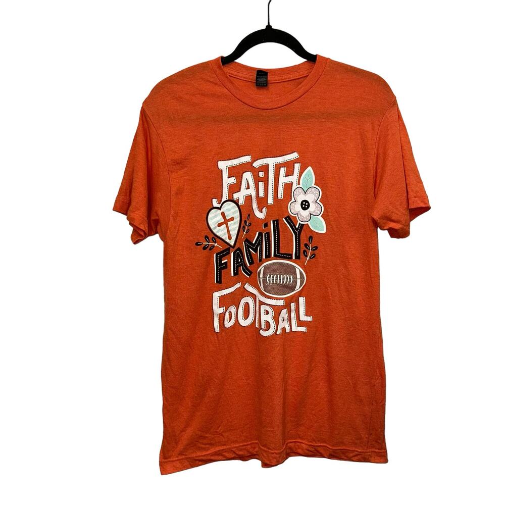 Faith Family Football Graphic Tee Orange Medium